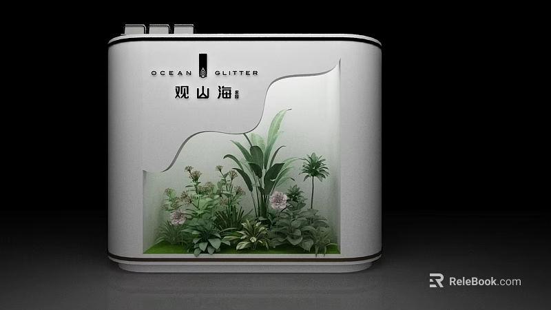 Elegant Floral Display with Green Plants and Colorful Flowers in White Container 3d model 