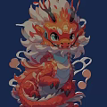 Cute Cartoon Dragon Sculpture With Red Orange Hue White Mane And Clouds Smoke