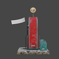 Vintage Red Industrial Fuel Pump With Green Control Box And Weathered Base