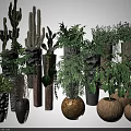 Diverse Bonsai Potted Plants With Cacti Ferns And Woven Stone Textured Pots