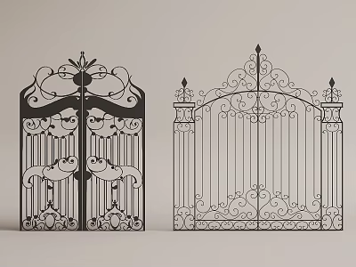 Classic Wrought Iron Gates With Intricate Patterns Arched Top And Columns 3d model