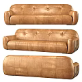 Brown Leather Sectional Sofa With Tufted Buttons And Curved Armrest For Living Room Interior