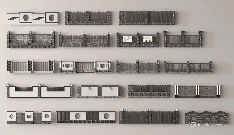 Various Building Facade Designs With Decorative Patterns And Textured Surfaces 3d model