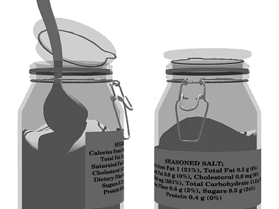 Seasoned Salt Clear Glass Jars With Nutrition Label Spoon And Ingredients 3d model