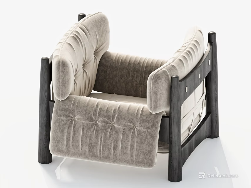 Modern Upholstered Armchair Featuring Dark Wooden Frame And Tufted Design 3d model 