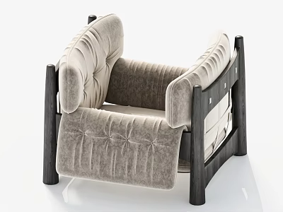 Modern Upholstered Armchair Featuring Dark Wooden Frame And Tufted Design 3d model
