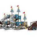 Pirate Ship Themed Playground Equipment With Slides Flags And Climbing Structures 3d model