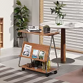 Modern Mobile Side Table With Wooden Shelves Metal Frame Storage Wheels And Magazines