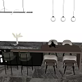 Modern Dining Table Set With Marble Top Hanging Lights And Chairs 3d model