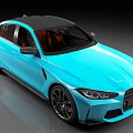Stylish Blue Sporty Car With Black Roof Orange Interior And Modern Design