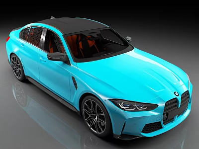 Stylish Blue Sporty Car With Black Roof Orange Interior And Modern Design 3d model