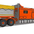 Orange Large Utility Vehicle With Oversize Sign And Transport Trailer