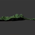 Green 3D Mountain Terrain Model With Textured Surface And Geographical Features
