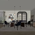 Elegant Modern Restaurant Interior With Dining Table Pendant Lights Black Chairs And Decorative Art