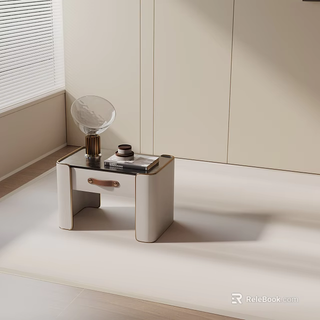 Modern Side Table With Glass Top White Frame Gold Accents And Drawer 3d model 