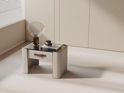 Modern Side Table With Glass Top White Frame Gold Accents And Drawer 3d model