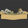 Small Green Plants Growing on Sandy Platform with Rocks in Desert Miniature Scene