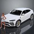White Luxury SUV Exterior Design With Stylish Female Model Standing Beside