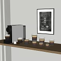 Smart Coffee Machine Brewing Espresso With Multiple Coffee Cups On Wooden Shelf 3d model