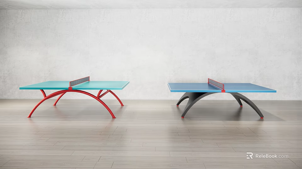 Modern Ping Pong Tables With Blue Tabletop Red And Black Frames In Indoor Setting 3d model 