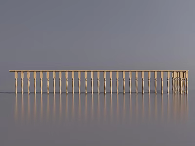 Elegant Golden Balustrade Design With Multiple Pillars And Reflection On Smooth Surface 3d model