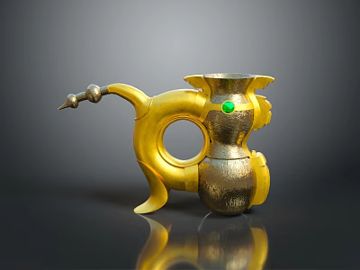 Stylish Vase Shaped Household Decor With Golden Silver Finish And Green Gemstone 3d model
