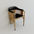 Modern Minimalist Single Chair With Wooden Frame Armrests And Black Leather Seat