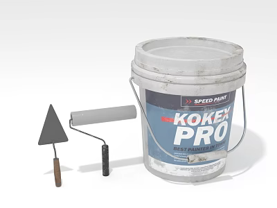 KOKER PRO Paint Bucket With Roller And Trowel For Home Renovation Tools 3d model