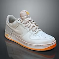 White Leather Lace Up Sneakers With Orange Sole And Yellow Accents Classic Style