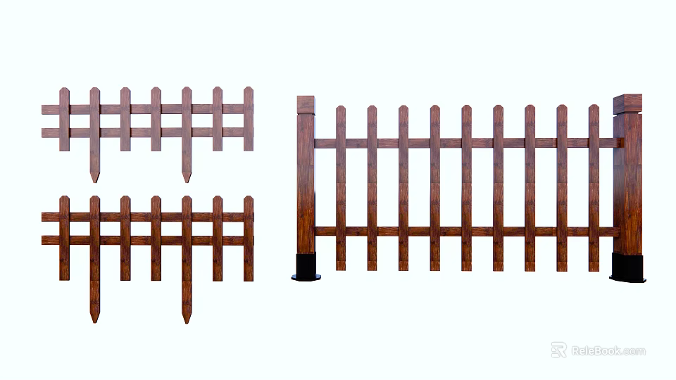 Wooden Garden Fence With Picket Design And Sturdy Posts For Outdoor Use 3d model 