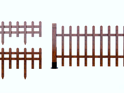 Wooden Garden Fence With Picket Design And Sturdy Posts For Outdoor Use 3d model