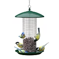 Green Metal Bird Feeder With Perching Birds For Garden Decoration
