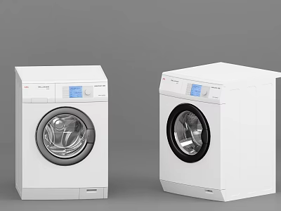 Two White Front Load Washing Machines With Modern Control Panel And Digital 3d model