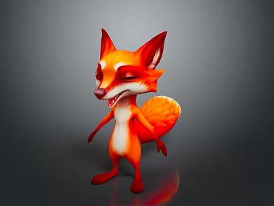 Cute Smiling 3D Rendered Cartoon Fox With Orange White Fur And Fluffy Tail 3d model