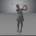 Woman Swinging Golf Club In Light Blue Sleeveless Top And Pleated Skirt With Sandals