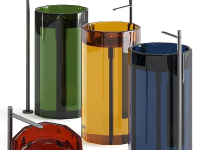 Colorful Transparent Glass Washbasins With Modern Metal Stands In Various Hues 3d model