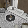 Modern Home Theater Interior With Beige Sofa Wooden Walls And Mountain Painting