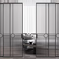 Various Modern Interior Partition Designs Featuring Slatted And Geometric Metal Frames 3d model