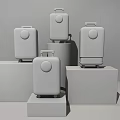 Modern Colorful Suitcases On Colored Display Platforms With Stylish Design Details