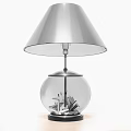 Modern Table Lamp With Silver Lampshade And Transparent Glass Globe Base