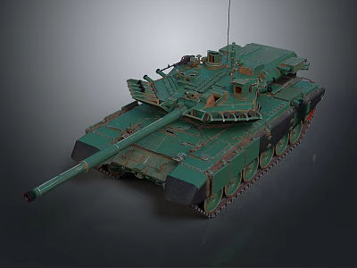 Military Green Tank with Long Cannon Tracks Turret and Antenna Features 3d model