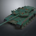 Military Green Tank with Long Cannon Tracks Turret and Antenna Features
