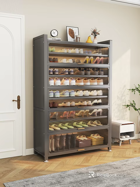 Modern Tall Large Capacity Shoe Cabinet With Clear Doors For Entryway Shoe Storage 3d model 