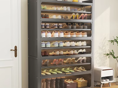 Modern Tall Large Capacity Shoe Cabinet With Clear Doors For Entryway Shoe Storage 3d model
