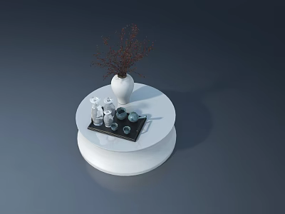 Elegant Swing Door Interior Design With Round Table Vase And Tea Set 3d model