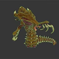 Fierce Fantasy Creature With Orange Pink Exoskeleton Spiked Body Clawed Limbs And Long Tail