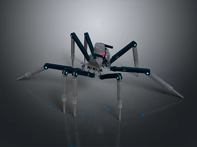 Mechanical Spider Robot With Eight Legs Mechanical Structure And Glowing Blue Lights Red Eye 3d model