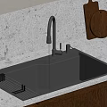Modern Kitchen Sink With Sleek Faucet White Textured Countertop Wooden Cutting Boards And Plate