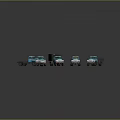 Toy Trucks Collection Featuring Various Types With Blue Green And Brown Bodies On Gray Background