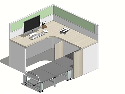 Screen station with folding lunch break bed 3d model